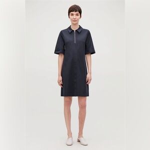 NEW COS Navy Polo-Shirt Jersey Zip-Up Organic Dress in XS
